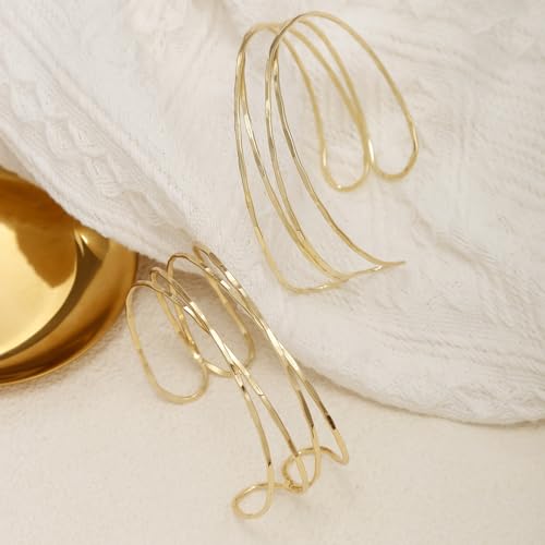 BOMAIL 2Pcs Gold Arm Cuff Bracelets Set for Women | Open Adjustable, large Upper Arm Bangles, Coil Swirl Armlet,Ren Faire Armband,Minimalist ,Goddess - style: B Style