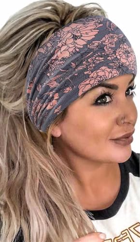 Boho Headband Fashion Wide Headband Knoted Turban Yoga Workout Head Bands Hair Accessories For Women (flower3, Pack of 2) - color: flower3, size: 1 Count (Pack of 2)