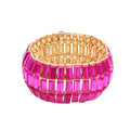 Women’s Wedding Bridal Crystal Leaf Flower Stretch Bangle Elastic Wide Bracelet Jewelry for Brides Bridesmaid - color: Style1-Rose Red-Gold Plated
