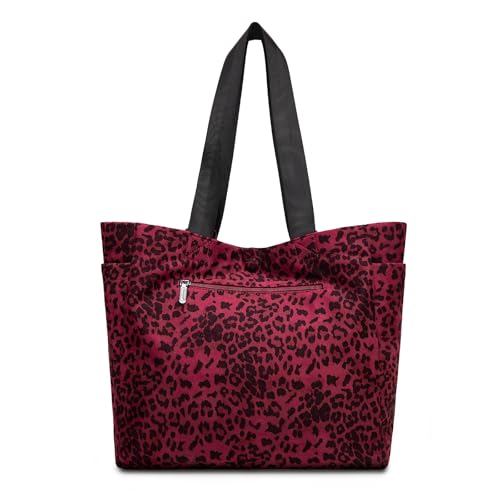 Montana West Wrangler Large Tote Bag for Women Designer Leopard Print Purse for Travel Work Gym - color: Red