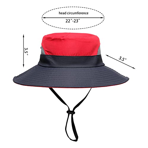 Womens Summer Sun Hat Beach Hat Wide Brim Outdoor UV Protection Hat Foldable Cool Mesh Ponytail Bucket Hat - color: Red-blue