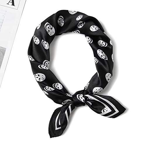 ANDANTINO 100% Mulberry Silk Scarf -21” Square Neckerchief with Gift Packed - color: Black&white Skulls