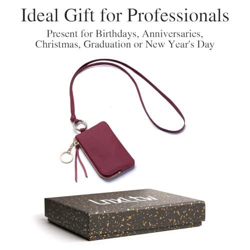 Mini Coin Wallet for Women – Genuine Leather Zipper Coin Purse with Wrist Strap & Keychain, Compact Change Holder & Travel Wallet with Gift Box (Wine Red) - color: Wine Red