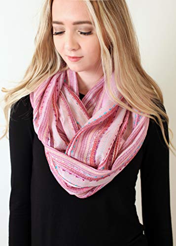 Anika Dali (15 Colors) Shimmer Sparkle Infinity Scarf, Women's Festival Bliss Lightweight Fashion Shawl - color: Blush Pink