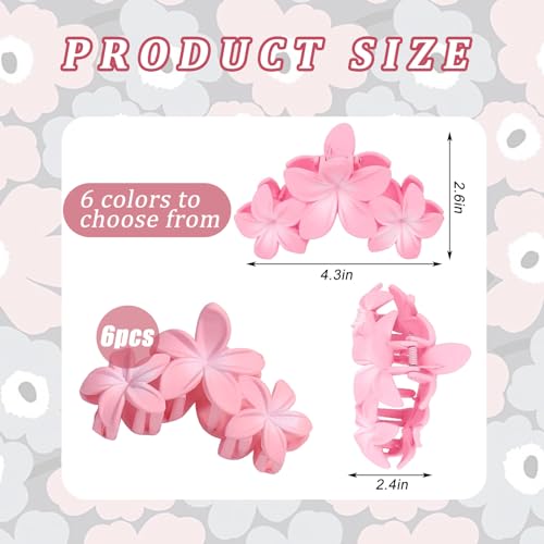 YONOY 6Pcs Flower Hair Clips for Women,Non-Slip Matte Flower Hair Clips for Women,Hawaiian Clip Large Plumeria Banana Cute Clip Beach Hair Accessories (Frosted gradient color) - color: Color B
