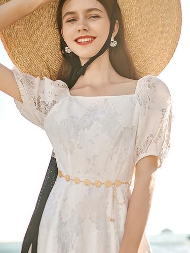 FIORETTO Western Waist Chain Belt Metal Concho Belt for Women Cowgirl Cowboy Boho Country Belt for Dress Jean - color: Hollow-gold-38, size: Fit Waist Up to 42"