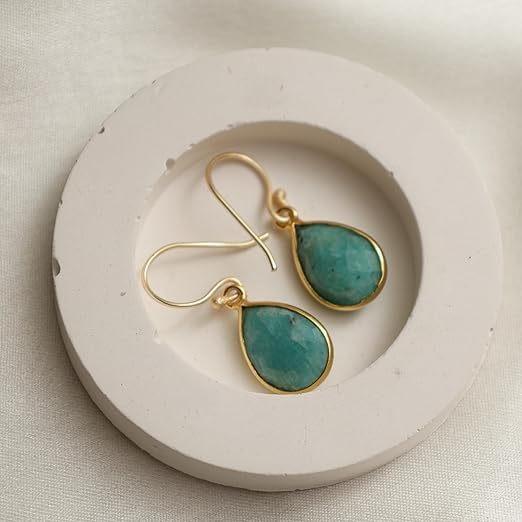 Gempires Teardrop Crystal Earring, Pear Shape Dangle Drop Earrings, Natural Gemstone Earring, Minimal, Everyday Wear, Hypoallergenic 14k Gold Plated, Gift for Mom Wife friend
