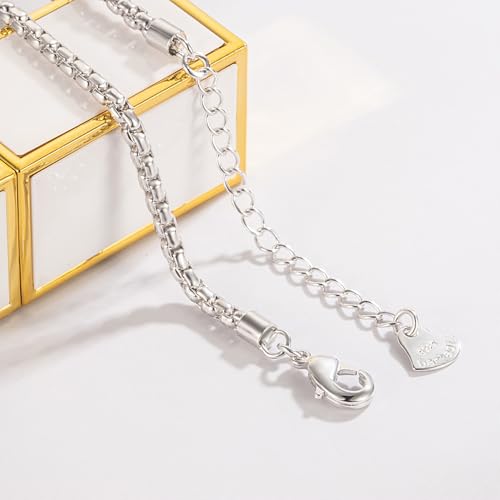 Dankadi Women 925 Sterling Silver Anklets Bracelet Men Simple Chopin/Box Chain/Twist Rope Chain Summer Beach Foot 24k Gold Plated Jewelry Gift - color: Box Chain Silver, size: 30cm