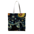 Preppy Animal Tote Bag, Pet Canvas Tote Bag, Reusable Grocery Shopping Shoulder Bags - color: Black Cat