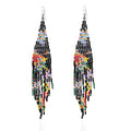 Long Beaded Tassel Earrings - Bohemia Colorful Bead Handmade Beaded Tassel Earrings，Gifts and Christmas - color: Black Flowers