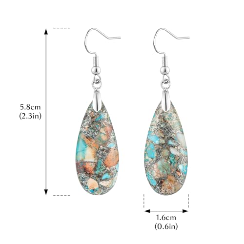 Stone Drop Earrings for Women Earrings Teardrop Jasper Stone Dangle Earrings - color: Light Blue&Brown-Silvery Hook