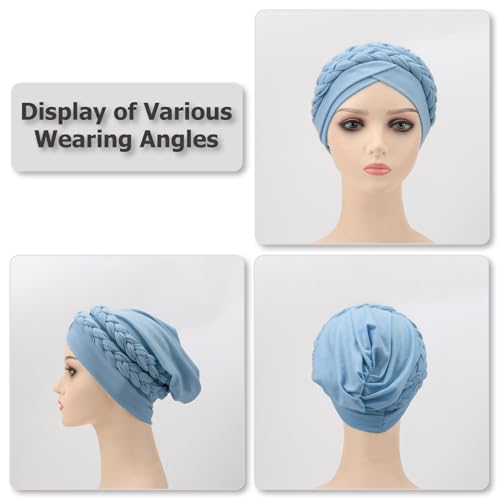African Women Turban Caps Pre-Tied Twisted Turbans Head Scarf for Women Hair Wraps Cover Beanie Cancer Chemo Headwear - color: 1 Pack Double Twisted Braid A: Blue a
