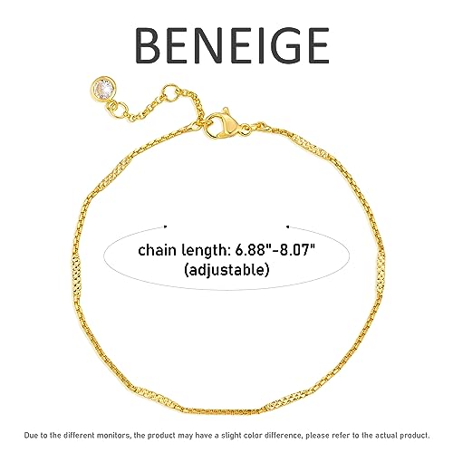 BENEIGE Women Bracelet 14K Gold Plated Paperclip Satellite Bead Ball Oval Cuba Cable Box Chain Daily Charm Layered Link Silver Bracelets Adjustable Jewelry - style: Chain Flat Box