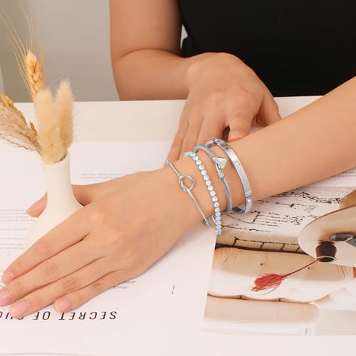 18 K Gold Plated Love Bangle Bracelet Stack Cuff Jewelry for Women Jewelry Set for Women Gift with Box - style: style12