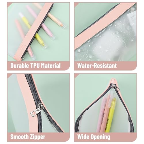 Mr. Pen- Clear Pencil Pouch, 8.50"x4.25", 3 Pack, Durable TPU Material | Medium Water-Resistant Pencil Bags with Smooth Zipper, Multipurpose Clear Pouch for Stationery, School, Office - color: Earth Tone, size: 3 Pack, Medium