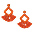 Long Tassel Earrings Statement Bohemian Pom Ball Handmade Drop Dangle Earrings for Women - style: S-Orange