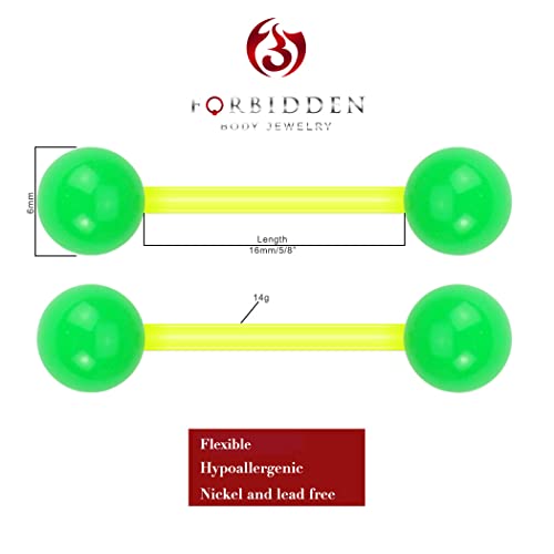 Forbidden Body Jewelry Nipple Rings, Tongue Rings, Nipple Piercing Jewelry, Nipple Jewelry, Flexible Acrylic Barbell Set 14G 16mm (5/8 Inch), 3 Pack - style: Green