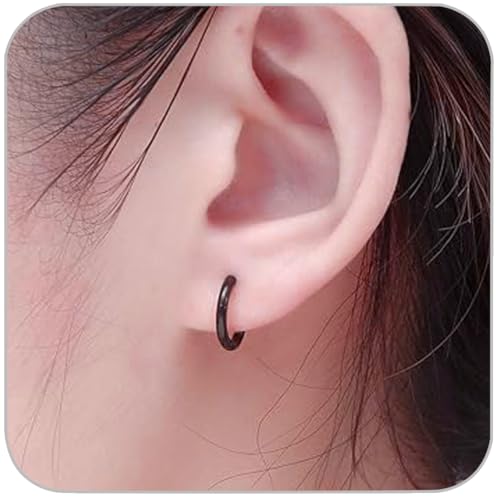 1 Pair 6mm Black Earrings for Men Women, 316L Surgical Stainless Steel Small Hoop Earrings Hypoallergenic Non Tarnish Cartilage Hoop Earrings for Multiple Piercing Huggie Hoop Earrings (Black/1.6mm) - color: Black, size: 6mm (Thickness: 1.6MM)