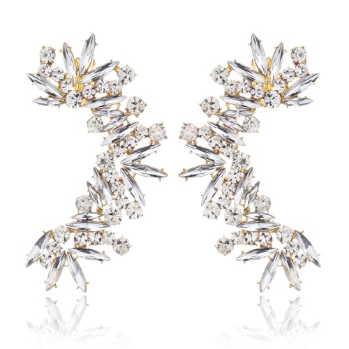 Rhinestone Silver Full Ear Cuff Earrings for Women Ear Clip Wrap Statement Climber Crawler Earrings for Women Hypoallergenic Silver Wedding Jewelry Gifts - color: Gold-Full