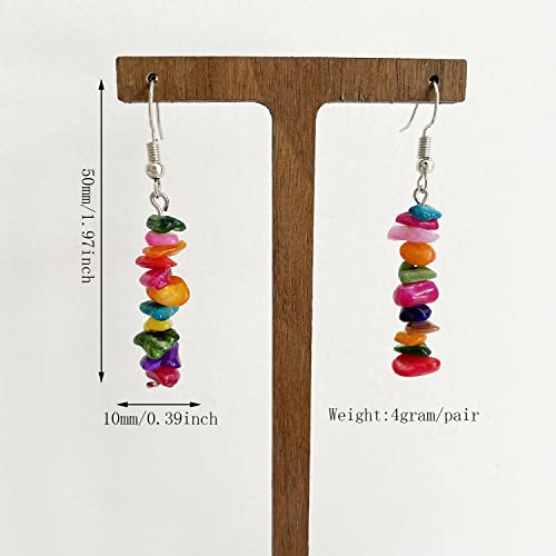 Handmade Bohemian Vintage Silver Nature Stone Beads Long Dangle Drop Earrings for Women - color: Colorful