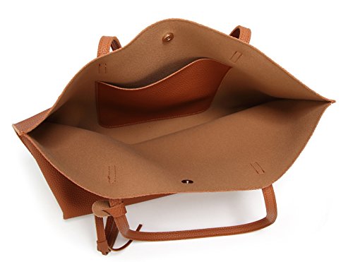 Dreubea Women's Soft Faux Leather Tote Shoulder Bag from, Big Capacity Tassel Handbag - color: Brown