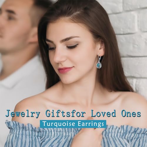 Natural Turquoise Earrings for Women Dangling 925 Sterling Silver Dangle Earrings Western Jewelry Christmas Gift for Sister Mother - style: D-Floral Earrings
