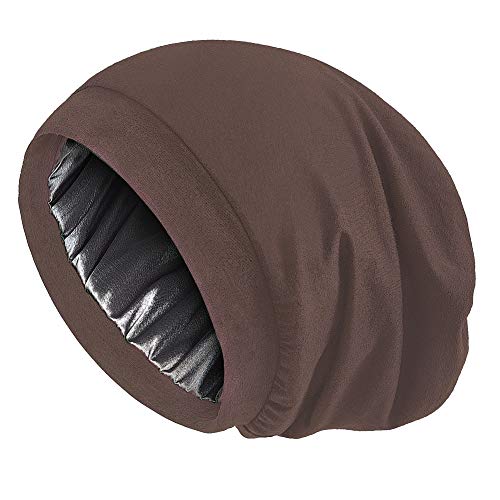 Alnorm Satin Lined Slouchy Cap Slouch Skullcap Fashion Sleeping Headwear Brown - color: Brown