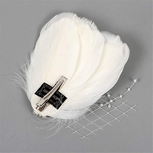 Fascinator Peacock Feather Hair Clips Flapper Headband Art Deco 20's Accessories for Women - color: 04white