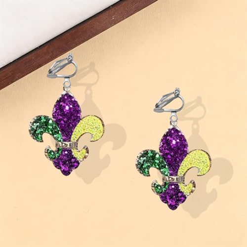 Mardi Gras Clip on Earrings for Women Boho Acrylic Parade Lette Mardi Gras Carnival Clip on Earrings Holiday Festival Jewelry Gifts Accessory - color: style3