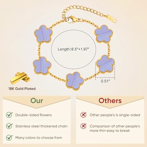Womens Stackable Floral Gold Bracelets - 3Pcs 18K Gold Plated Bracelet,Stainless Steel Bangle Bracelets Non Tarnish, Gold Bracelet Set Trendy Jewelry,Christmas Valentines Birthday Gifts for Girlfriend - color: Blue
