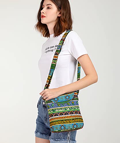 OPQRSTU Women's Retro Small Size Canvas Shoulder Bag Hippie Boho Crossbody Handbag - color: Green