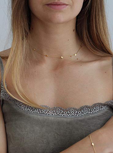 Gold Choker Necklaces 14K Gold Plated/Silver Disc Choker Necklaces Dangling Star Heart Pendant Necklaces Summer Beach Boho Necklaces Aesthetic Necklace Gift for Women - color: Gold heart