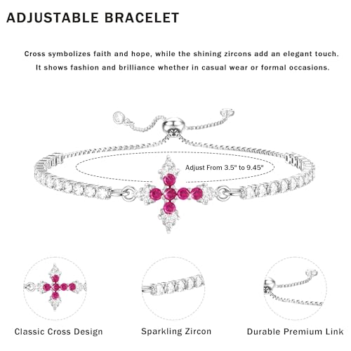 VIBILIA Bracelets for Women, Cross Bracelets for Women Trendy, Dainty Tennis Bracelet, Catholic Gift for Mom Daughter Wife Sister Friend, Communion Gift on Birthday Valentine's Day Easter Mother's Day - color: H. Silver-Rose