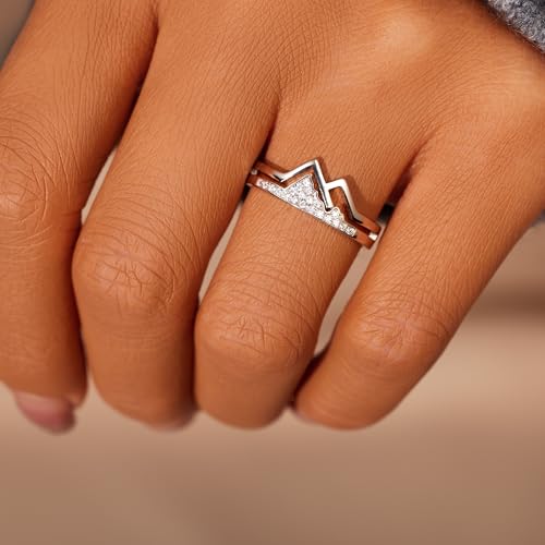STORYJEWELLERY Mountain Ring, Western Rings for Women, 925 Sterling Silver Faith Ring, Silver Statement Rings, Christmas Gifts for Women - style: With Message Card for All Occasions