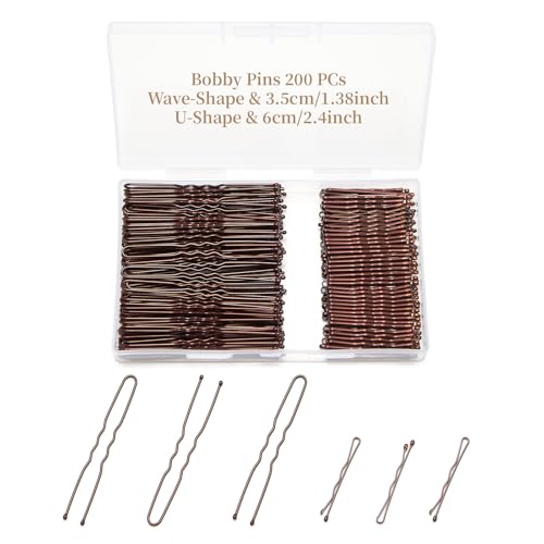 QIUTIMIY 200 Pcs Brown Wave-Shaped and U-Shaped Bobby Pins Mix Metal Hair Pins Hair Accessories for Women Stylists Hair Sticks Girl - color: Brown, size: W1.38U-Multi