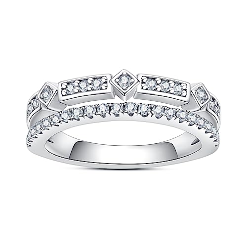 Moissanite Eternity Rings Wedding Bands D Color VVS1 Clarity Round Brilliant Cut 925 Sterling Silver 5/6 Stones Anniversary Band Rings for Women with Certificate - color: Double rows band
