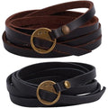 GORGECRAFT 2Pcs Cowhide Womens Black Leather Wrap Bracelet Stackable 5 Wrap Around Circle Genuine Leather Boho Vintage Punk 6mm Wristlet Cuff Long Strap Bracelets for Women Bracelet Handmade Jewelry
