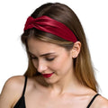 ZLYC Mulberry Silk Headband Elastic Twist Knotted Head Bands for Women's Hair, Solid Burgundy - color: Solid Burgundy