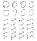 Mayhoop 20g Nose Rings Hoops And Studs For Women Men - Hypoallergenic 316L Surgical Stainless Steel L Shape Nose Screw Bone Silver Rose Gold Black Rainbow Pack 28Pcs - color: 2#Silver