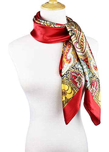 vabovin Satin Head Scarf for Women Silk Like Hair Scarf, 35 x 35 in | Silk Feel Fabric, Hair Wrap for Sleeping, Headscarf and Neck Scarf, Square Bandana Style, Fashion Accessory - color: 019 Red Cashew