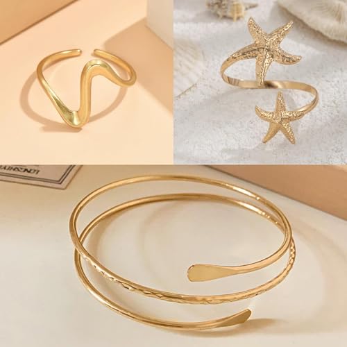 Frodete Arm Cuff Bracelet for Women Gold Upper Arm Jewelry Bangle Cuff Bracelets Starfish Shell Beach Jewelry Trendy Stuff Gifts - color: C3:arm cuff