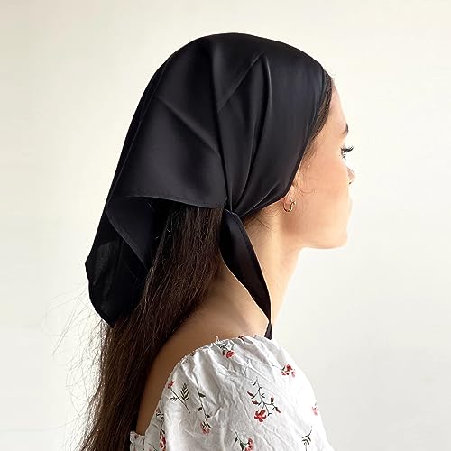 Ciormis 100% Mulberry Silk Scarf-Women's 21''/27''Square Silk Hair Head Scarf Neckerchief with Gift Packaged - color: 27''x 27''-style 39-black