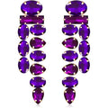 Boho Large Sparkly Rhinestones Teardrop Drop Dangle Earrings Long Tassel Full Crystals Chain Earrings for Women Wedding - style: Purple