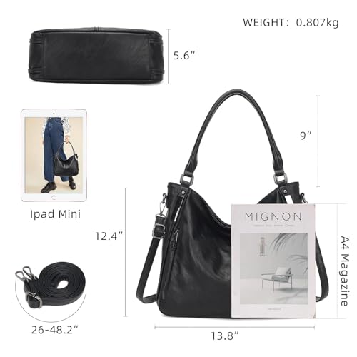 Shoulder Handbags for Women Large Soft Casual PU Leather Hobo Tote Purses - color: B-black