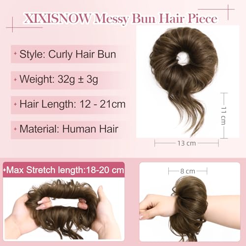 Messy Bun Hair Piece Real Human Hair Buns for Women, 32g Thick Updo Extensions, Hairpiece for Thinning Hairs Large Scrunchies Wigs for Instant Updos Style Party Daily Use Light Ash Brown - color: Light Ash Brown