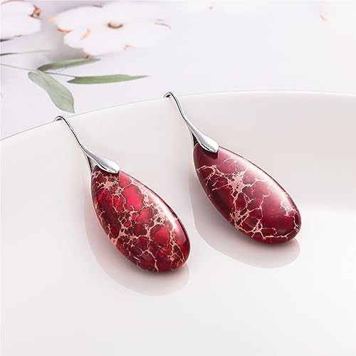 SELOVO Stone Fishhook Dangle Drop Earrings Statement Earrings for Women Stone - color: Red-Silver Color Hook