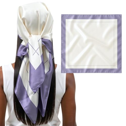 100% Mulberry Silk Head Scarf Large 36" - 19 Momme Women's Hair Wrap for Sleeping, Reduce Frizz & Damage, Natural Soft Silk - color: Lilac/Ivory