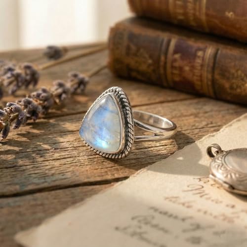 Rainbow moonstone Ring, 925 Sterling Silver Handmade Women's Ring