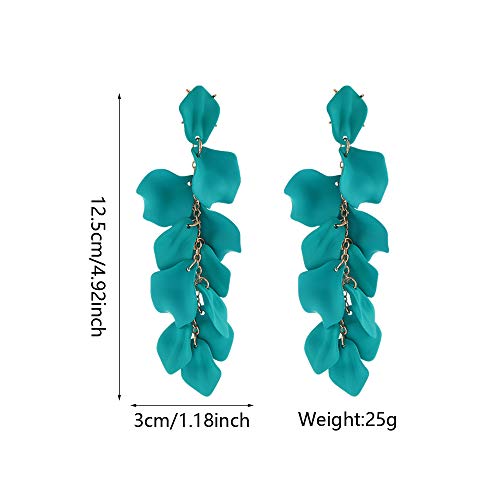 Long Acrylic Rose Petal Earrings Dangle Exaggerated Flower Earrings Drop Statement Floral Tassel Earrings for Women - color: Long Acrylic Rose Petal Earrings-Green