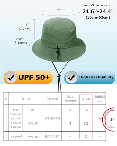 Water-Resistant Bucket Hat for Women Men Rain Hat UPF 50+ Boonie Sun Hat Foldable Summer Floppy Fishing Safari Hats - color: Army Green